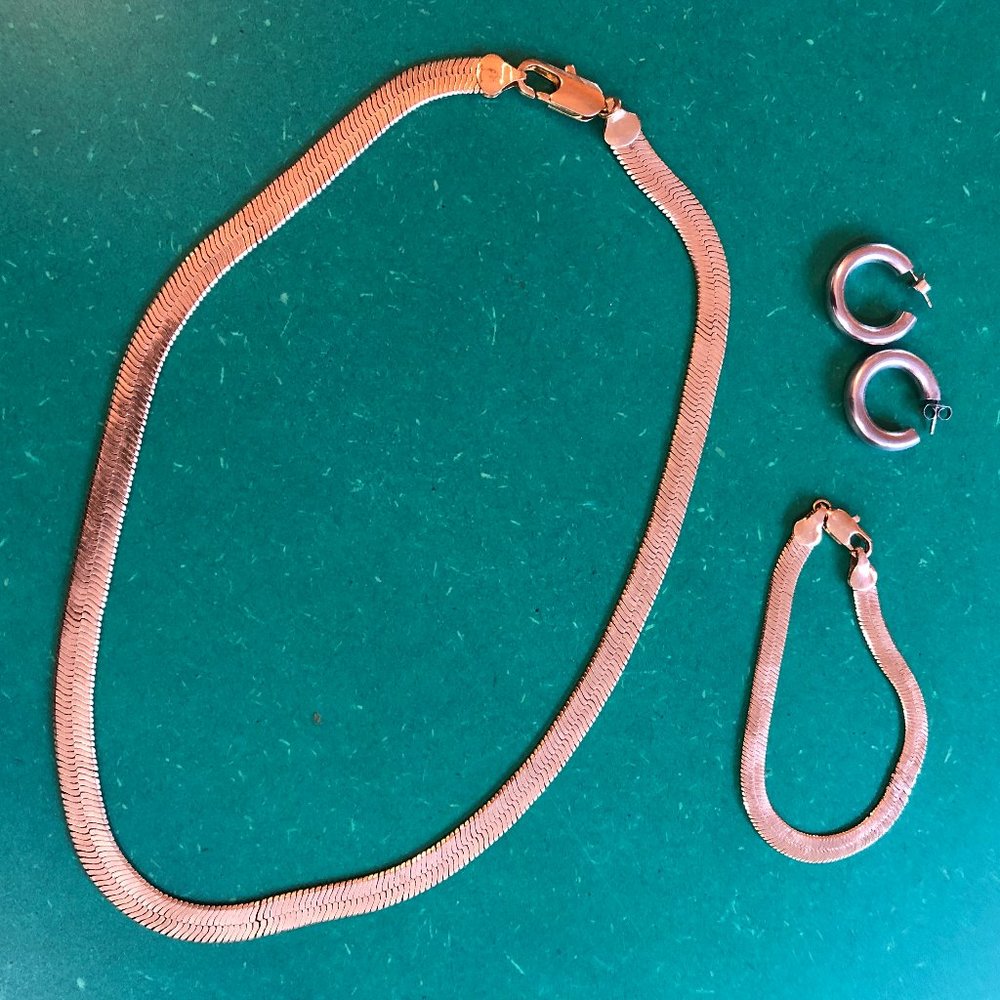 Laura Lombardi Gold Herringbone Chain Necklack and Bracelet